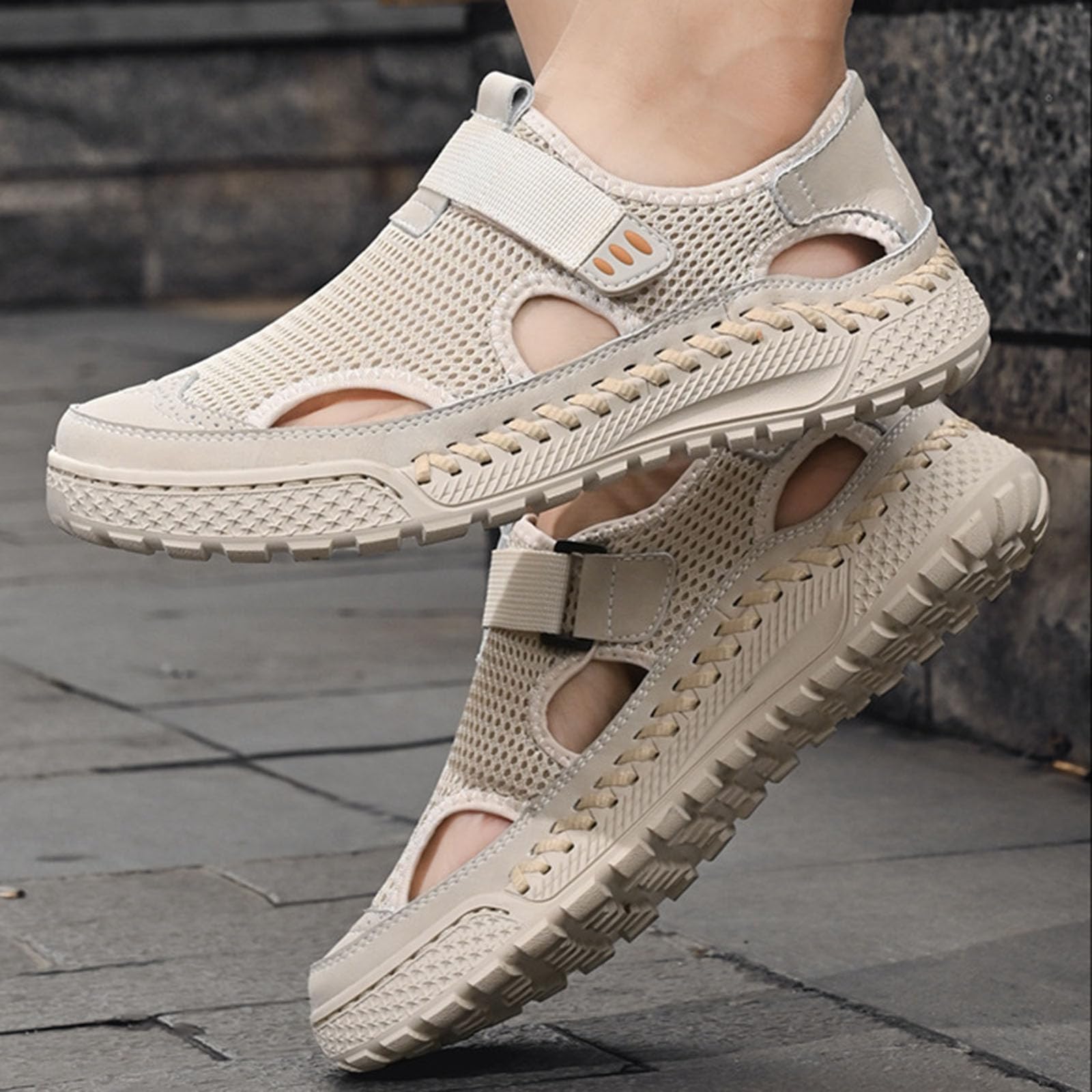 Herren-Schuhe mit hohlem Netzstoff, Klettverschluss, leicht, atmungsaktiv, geschlossene Zehen, athletisch, Sport, Outdoor, Strand, Freizeit, Wandern