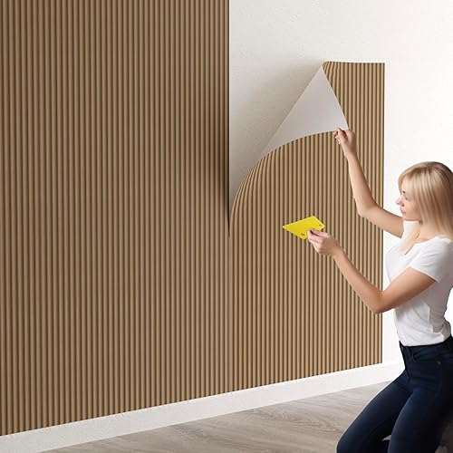 Miniatura 3 de Oxdigi Papel tapiz de listones de madera para despegar y pegar, papel adhesivo autoadhesivo con efecto 3D, impermeable y extraíble, papel adhesivo