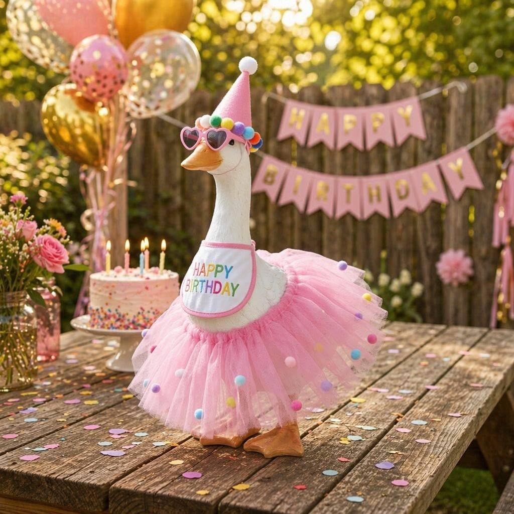 Birthday Goose Outfit, Porch Goose Costume Clothes, Polyester Gauze 4-Piece Set, Blue