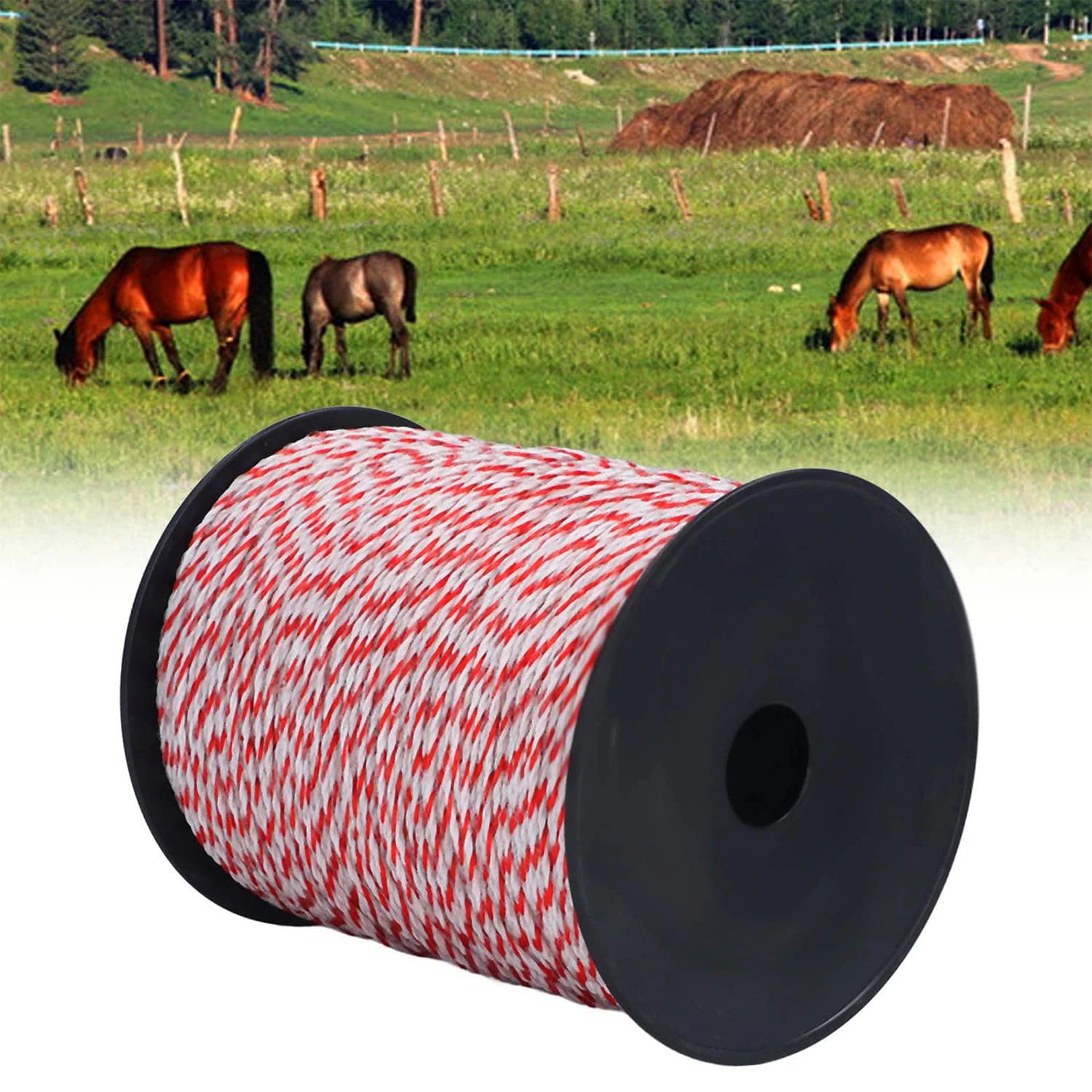 1000m Filo per Recinto Elettrico, Filo Elettrico per Recinti Animali, 6 Fili In Acciaio Inox Rinforzato con Mandrino, Elettrificati Recinzioni per Animali Cinghiali, Mucche, Pecore, Cavalli