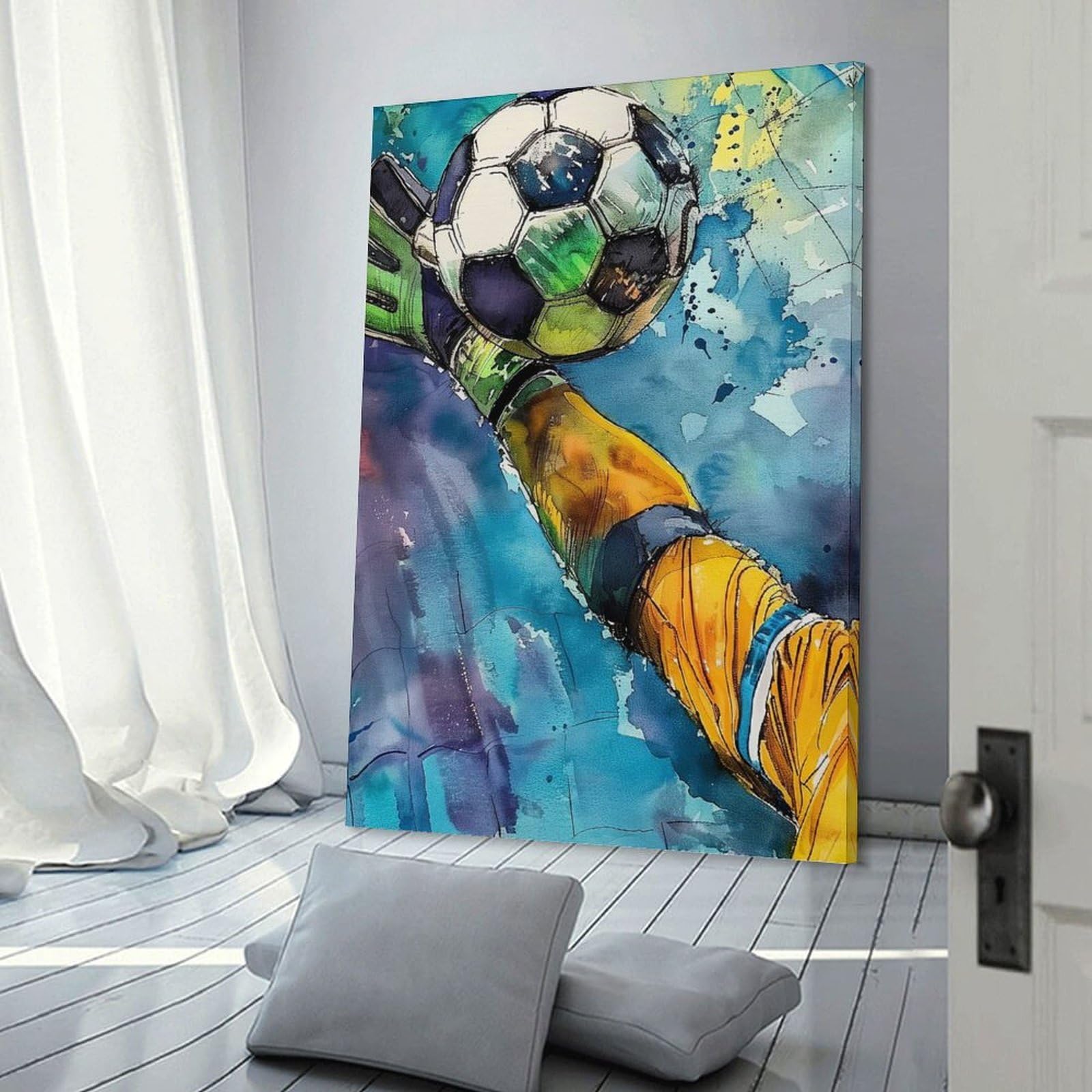 Junmoney Soccer Goalkeeper Save Decorative Canvas Print 12x18inch(30x45cm), for Gallery Wall Layouts in Home Or Office, Home Wall Art for Statement Displays
