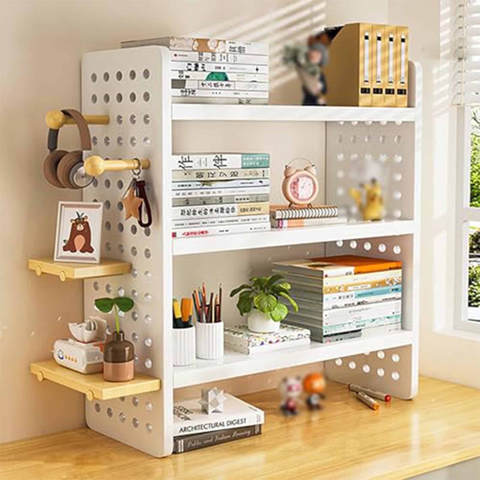 Estantería De Madera Para Escritorio,Estante Exhibición Almacenamiento Sobremesa,Librería Multiusos Para Escritorio,Estante De Oficina Con Panel Perforado Organizador(B,40x15x60cm/15.7x6x23.6in)