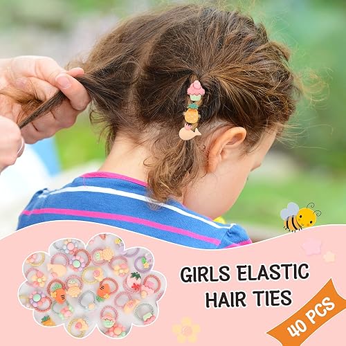Miniatura 3 de Lazos para el cabello para niñas, 20 pares de lindos lazos elásticos de dibujos animados para niñas pequeñas, pequeñas bandas elásticas para el