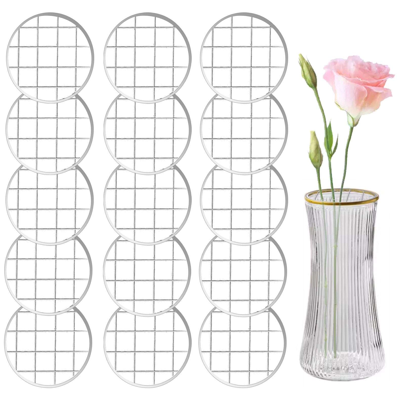 Keepsweat Gray Mason Jar Flower Frog Lids For Wide Mouth,15 Pcs 8.4Cm/3.3In Diameter Flower Insert Lid Flower Frog For Arrangements Vase Mason Jar Lid With Square Floral Grid Floral Arrangement Organizer Vase Grid