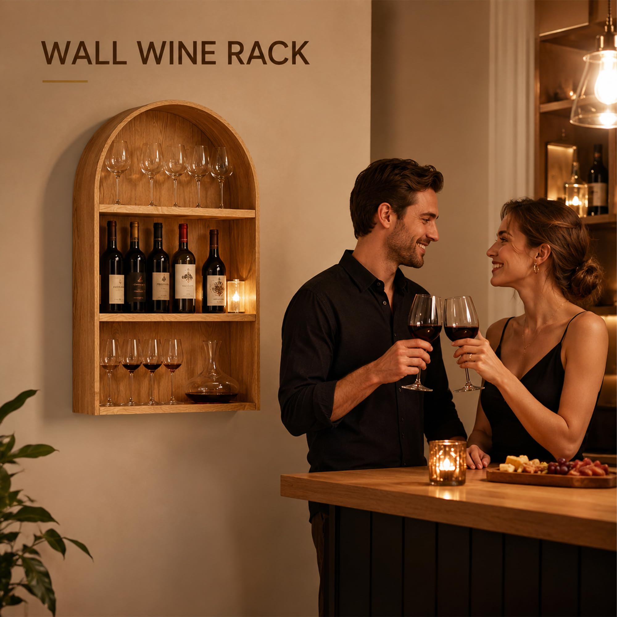 JSWHYBD Portabottiglie vino da parete, scaffale murale in legno per bar
