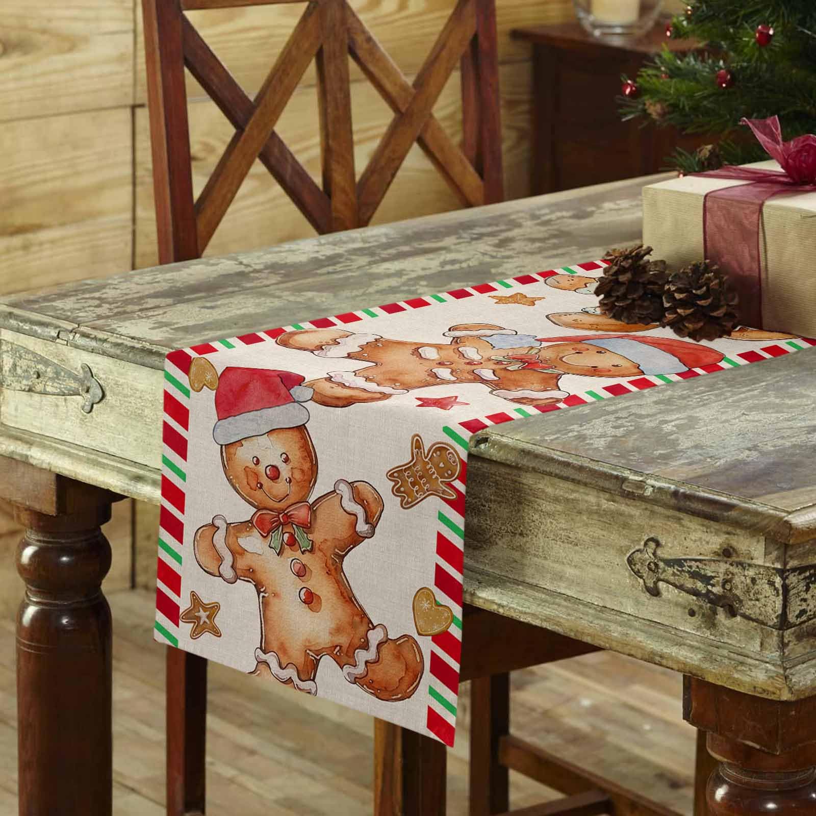 Gingerbread Man Christmas Table Runner 13x72 Inch - Linen Holiday Dining Decor For Kitchen, Parties - View #6