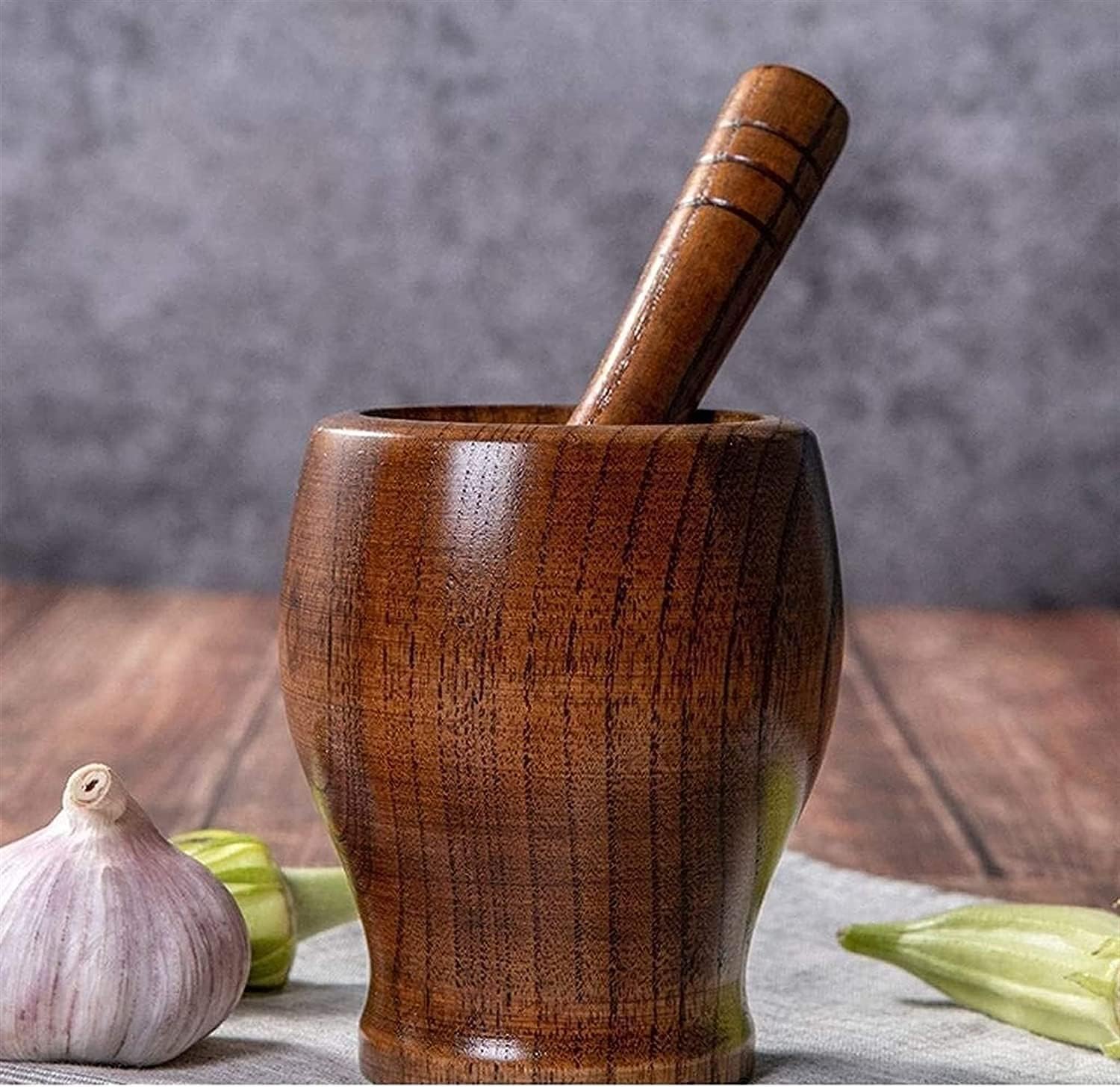 Solid Wood Mortar and Pestle, 100% Natural Spice Grinder, Crush, Press, Mash Spices, Garlic, Pepper, Guacamole, Nuts, Fruit, Wooden Mortar and Pestle Set for Kitchen(