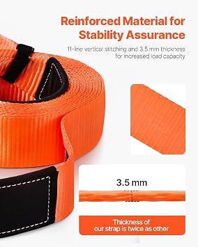 VEVOR Heavy Duty Tow Strap Recovery Kit 3 in x 30 ft (MBS-36,000 lbs) Tree Saver Winch Strap, Triple Reinforced Loop & Protective Sleeves & Storage Bag, 3/4 D-Ring Shackles, for Truck Jeep SUV ATV