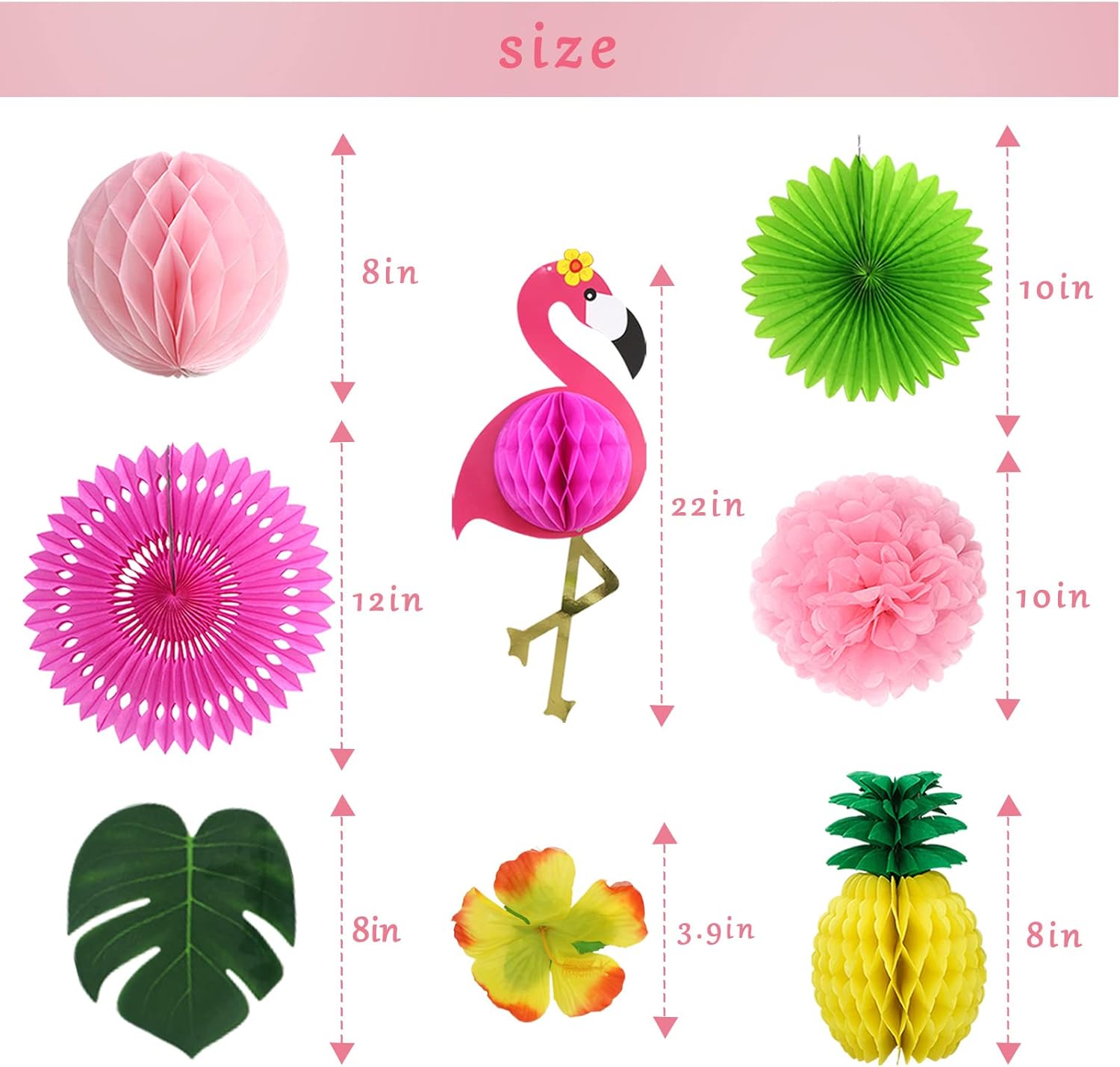Flamingo Party Supplies, Luau Party Decorations Topical Flamingo and Pineapple Honeycomb Balls Paper Fans Pom Poms Flowers Hibiscus Flowers for Hawaiian Birthday Beach Bachelorette Party