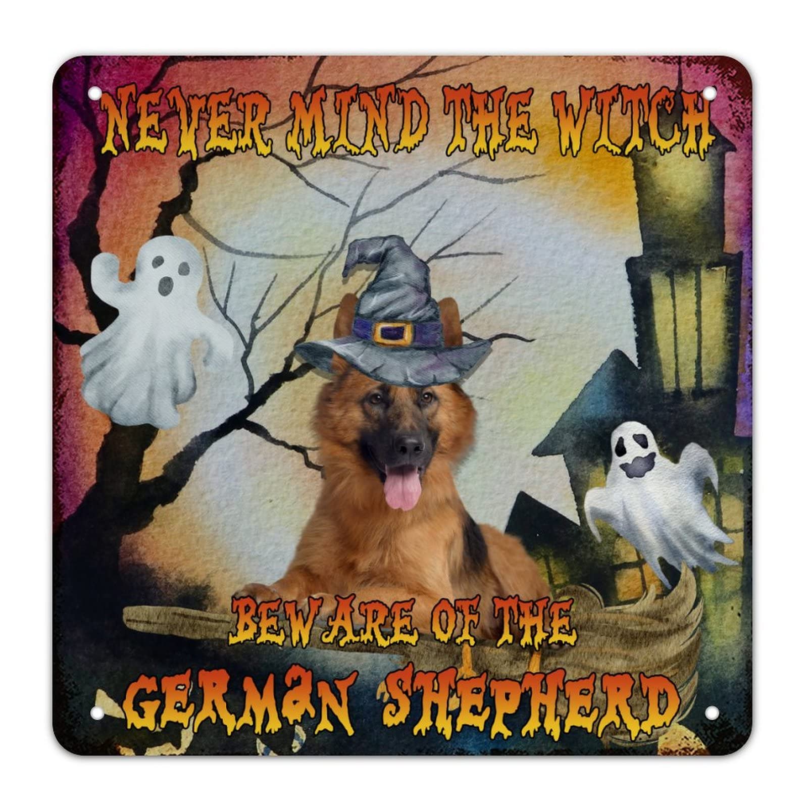 Panneau attention au chien d'Halloween vintage en métal pour sécuriser et décorer votre entrée