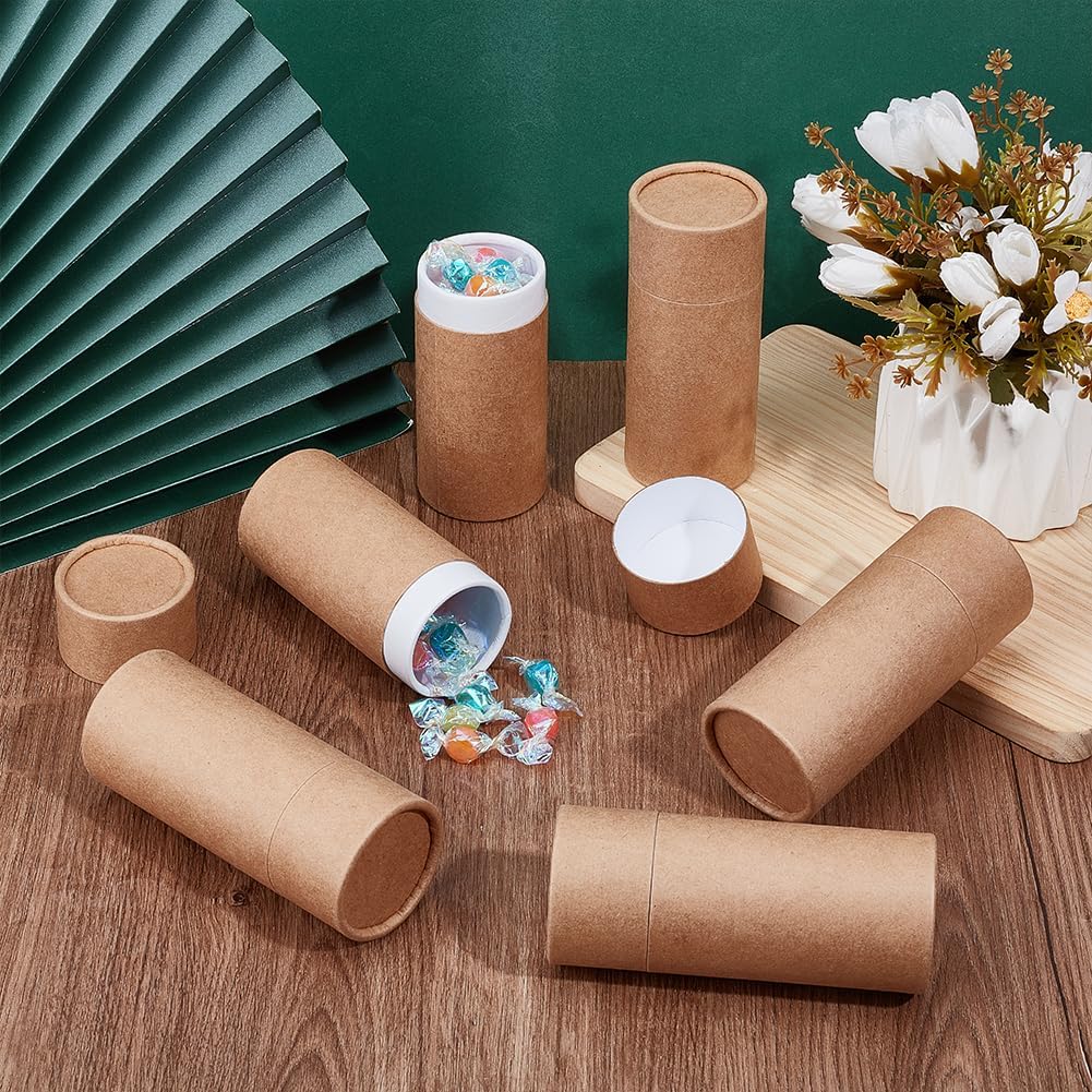 BENECREAT 20Pcs 100ml/ 3.5oz Kraft Paperboard Tubes, Round Kraft Paper Container Jars, Empty Round Cardboard Box for Pencils, Tea, Caddy, Coffee, Cosmetic, Crafts Gift Packaging