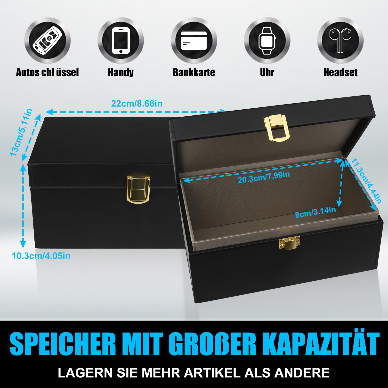 Skrzynka na Kluczyki Samochodowe Faraday Box (XL) z 2 Grubszymi Woreczkami, Ochroną Keyless Go, Skrzynka Ekranująca Sygnał RFID dla Kluczyków Samochodowych, Kart Kredytowych, 22 x 13 x 10,3 cm