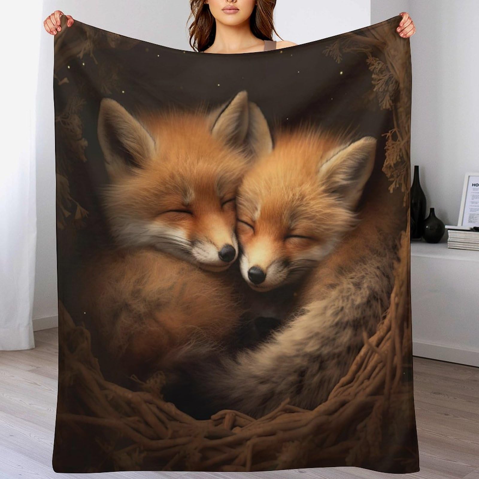Dcccy Boys Animal Fox Blanket, Machine Washable Flannel Plush Throw Blankets For Bed Couch Sofa Chair, For Kids Girls, 130×180Cm
