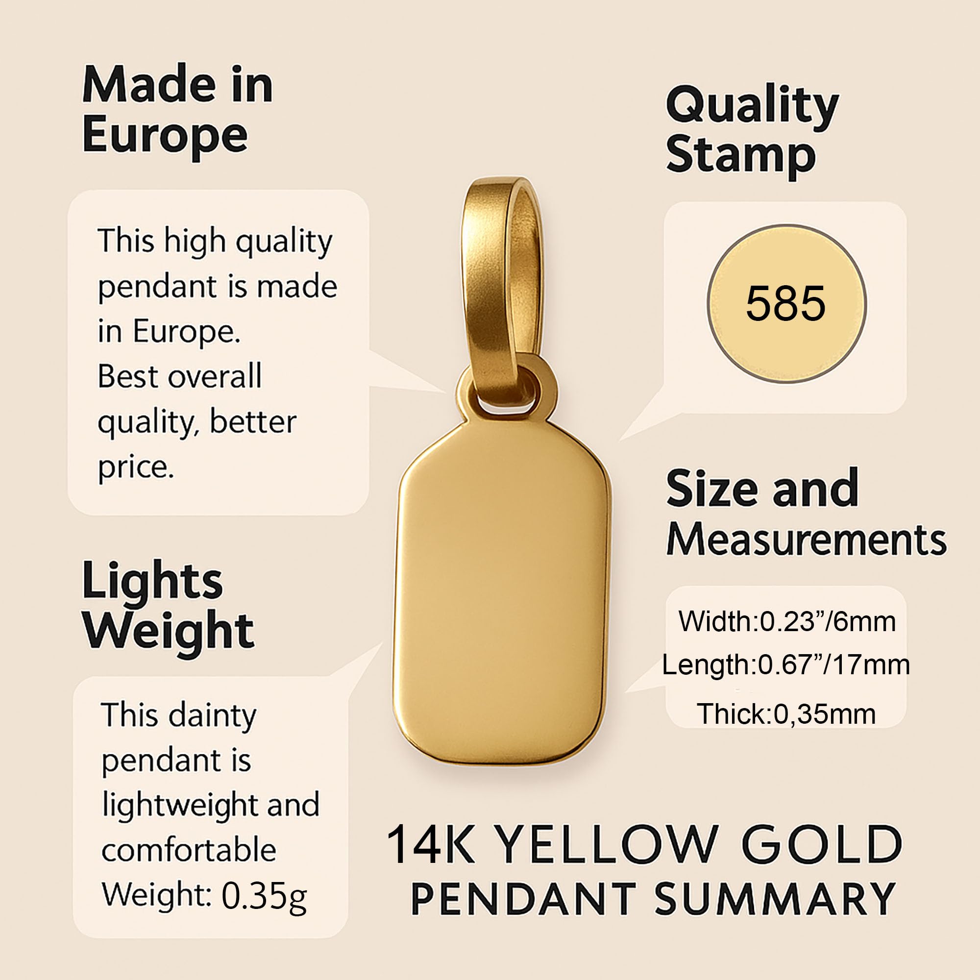 Lucche Anhänger Gold 585 Rechteck Gravurplatte Echtegold Charm mit Gravur | Personalisiert, Benutzerdefinierte Name, Charm Initial, Gravur Platte, Tag,buchstaben anhänger,kettenanhänger gold