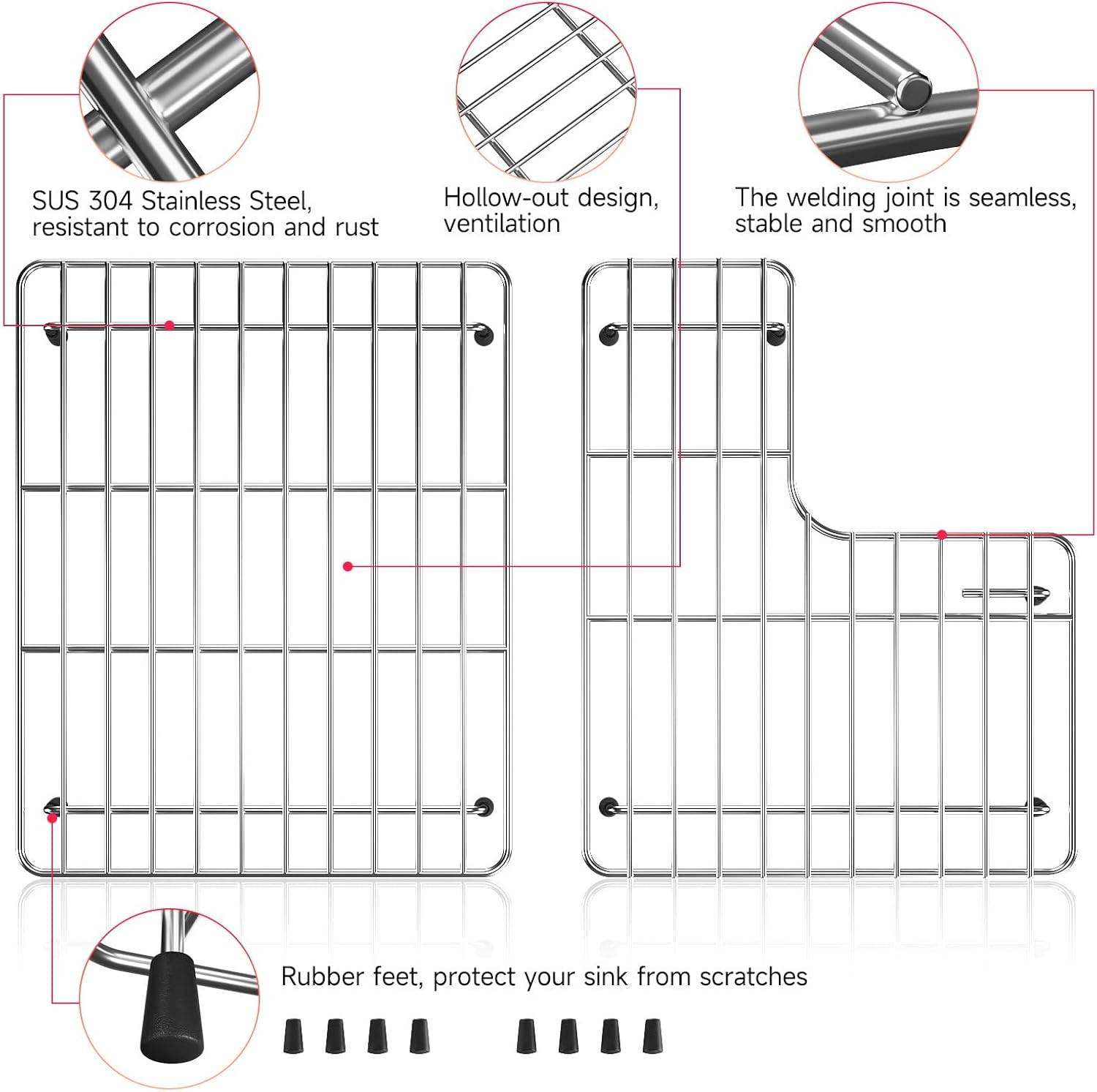 Stainless Steel Sink Protectors for Kitchen Sink, 23.2'' x11.6'' Sink Racks Compatible with Kohler Whitehaven K-6486 and K-6487, Sink Grid Sink Grate for Bottom of Kitchen Sink with Rubber Feet