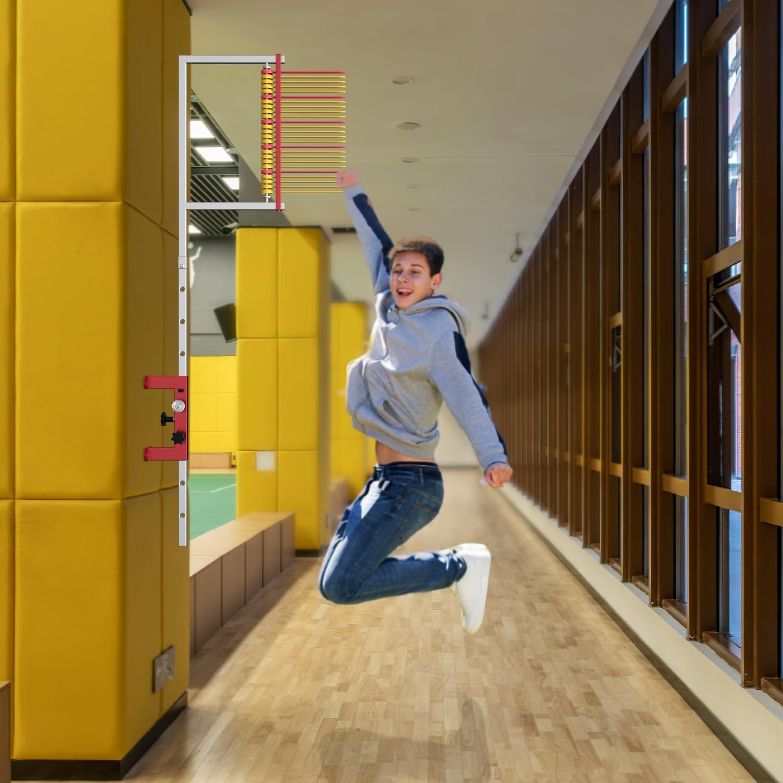 Vertical Jump Tester, Vertikaler Sprungtester -einstellbare Höhe, Wall Mounted Vertikaler Sprung Trainer Sprung Training, Wandmontage Vertical Jump Measurement Tool (Yellow and Red, 70)