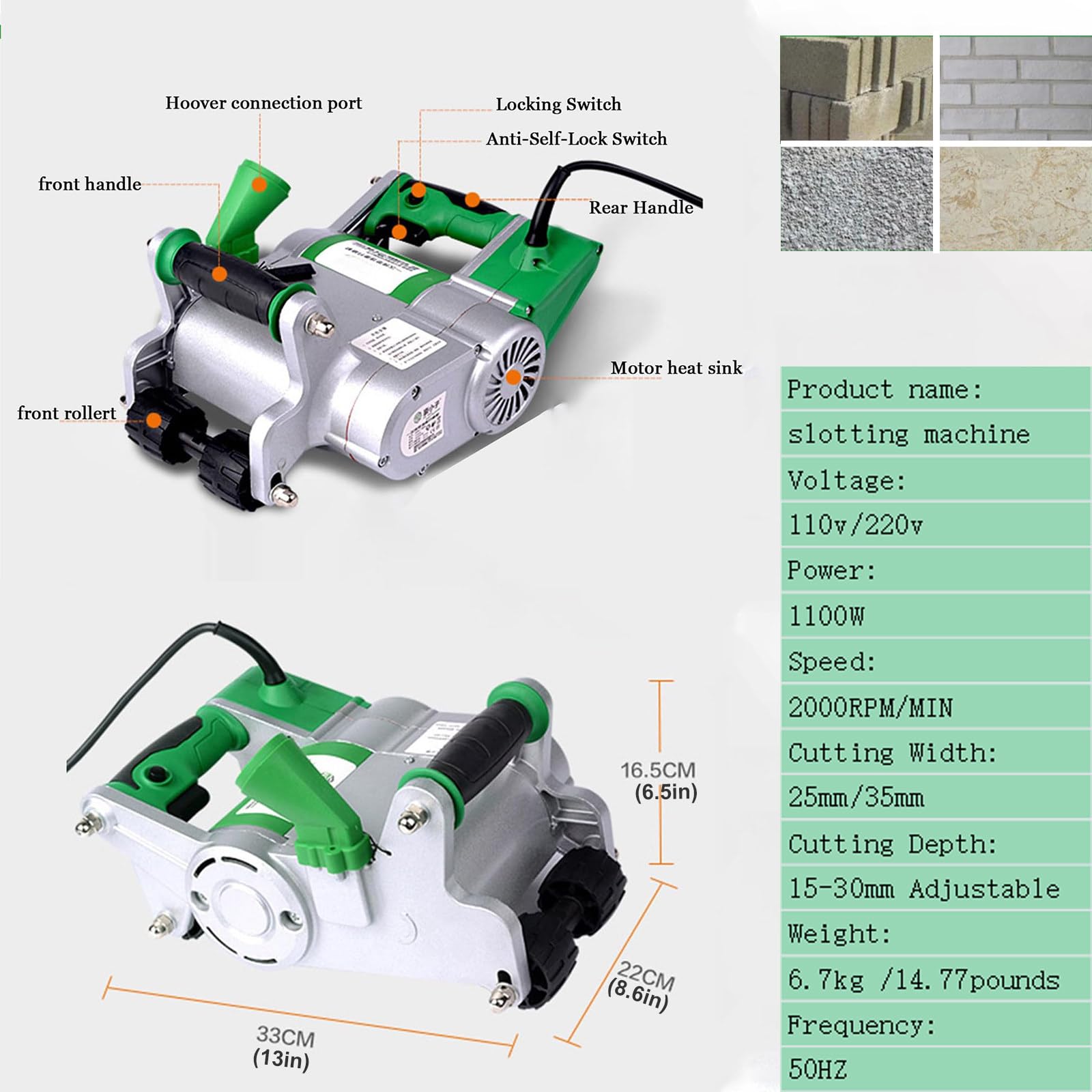 Máquina de corte de ranura eléctrica para pared de hormigón con caja de herramientas, equipo de corte eficiente de ranura de 220 V para construcción y renovación