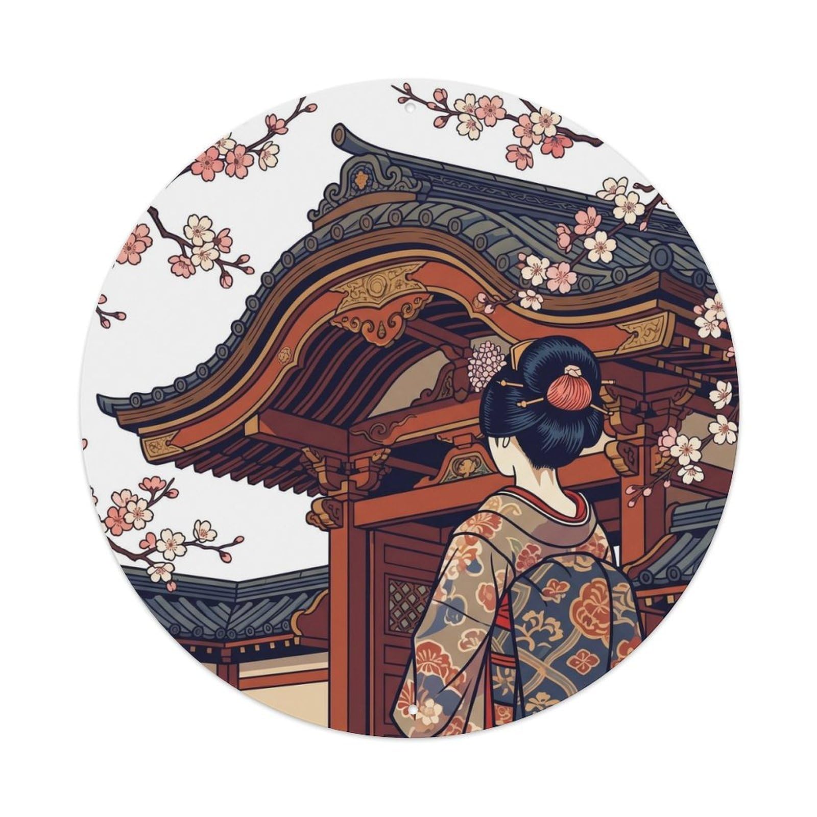 Galvaxio Style Japanese Kimono Woman Viewing Tiled Roof Classic Metal Tin Sign