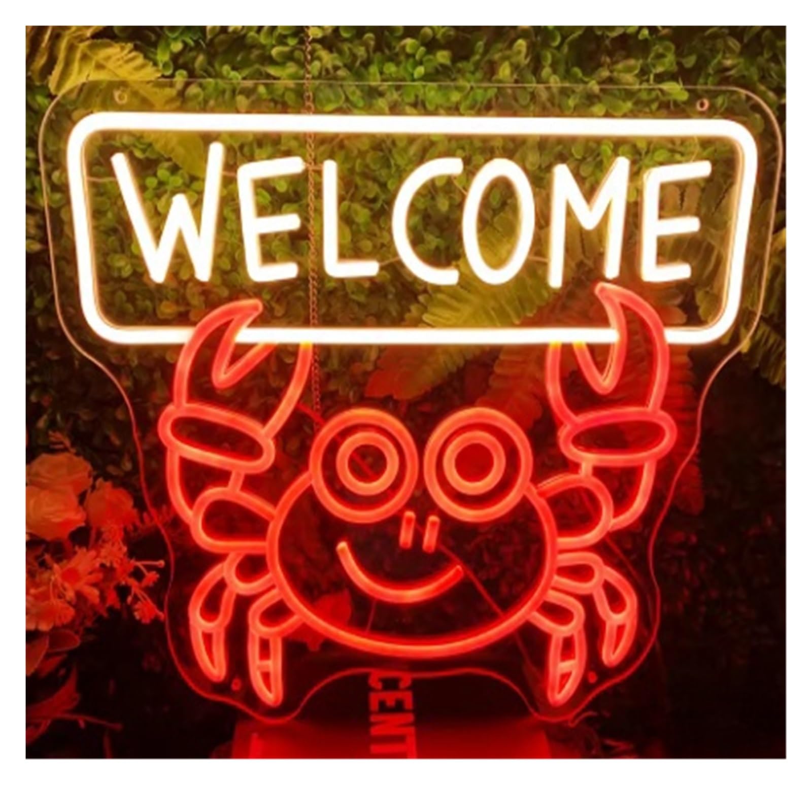 SHOUXI Sign Lamp The Crab Neon Sign with Welcome for Neon Pizza Burger Shop Decor Neon Light Restaurant Kitchen Shop Party Wall Decoration 39.3X43.2cm