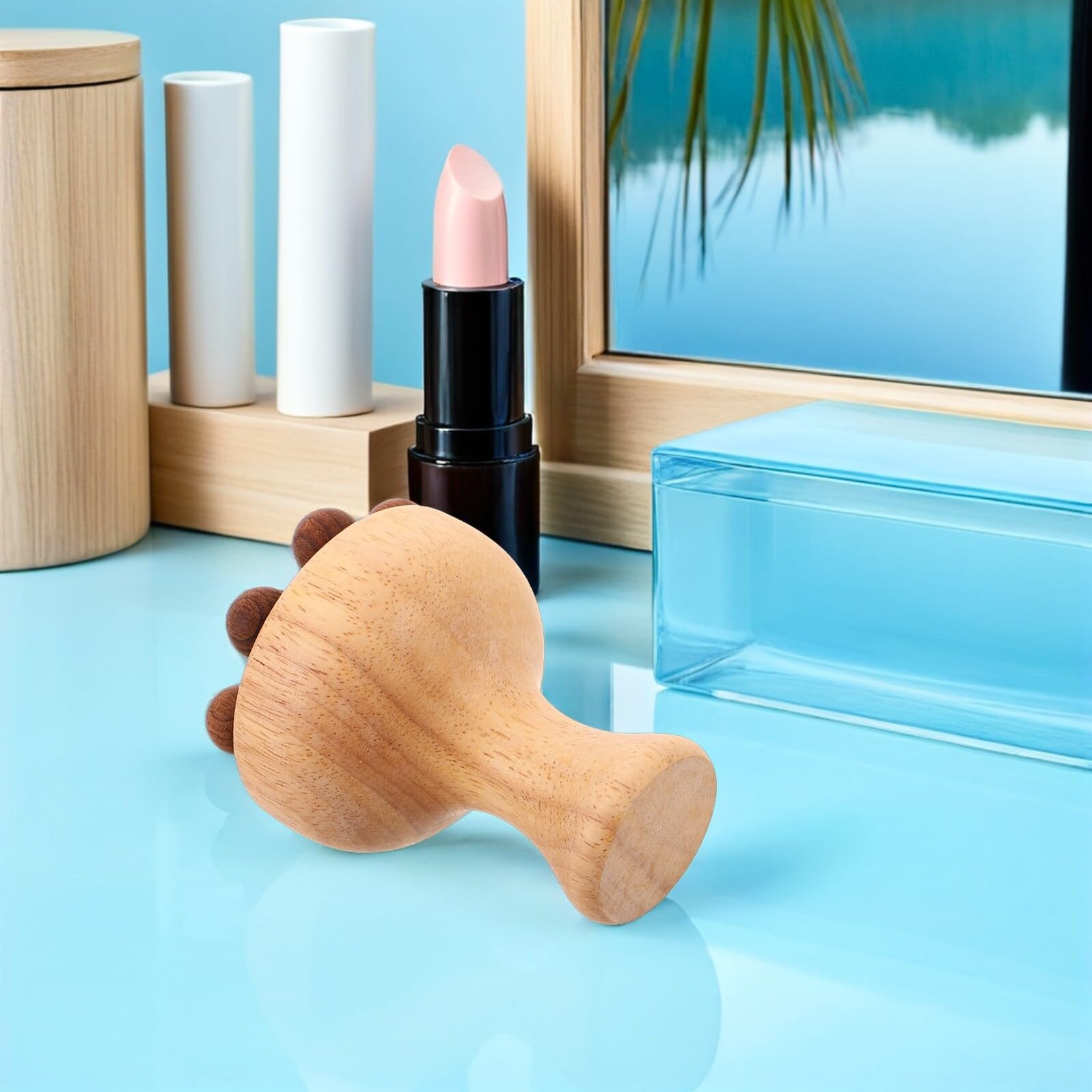 Masajeador Corporal Manual de Madera Forma de Hongo Herramienta Terapéutica para Masaje Linfático Contorno y Relajación Muscular para Cuello Espalda Cabeza y Piernas Ligero y