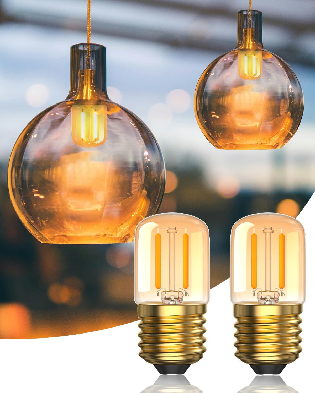 Aurahome LED E27 Edison Screw Bulb 2W, Amber Vintage E27 Screw Bulb 15W/20W Equivalent, Low Watt Light Bulbs for Night Light, Decorative Light, Pendant Light, Warm White 2700K, Non-Dimmable, 2-Pack