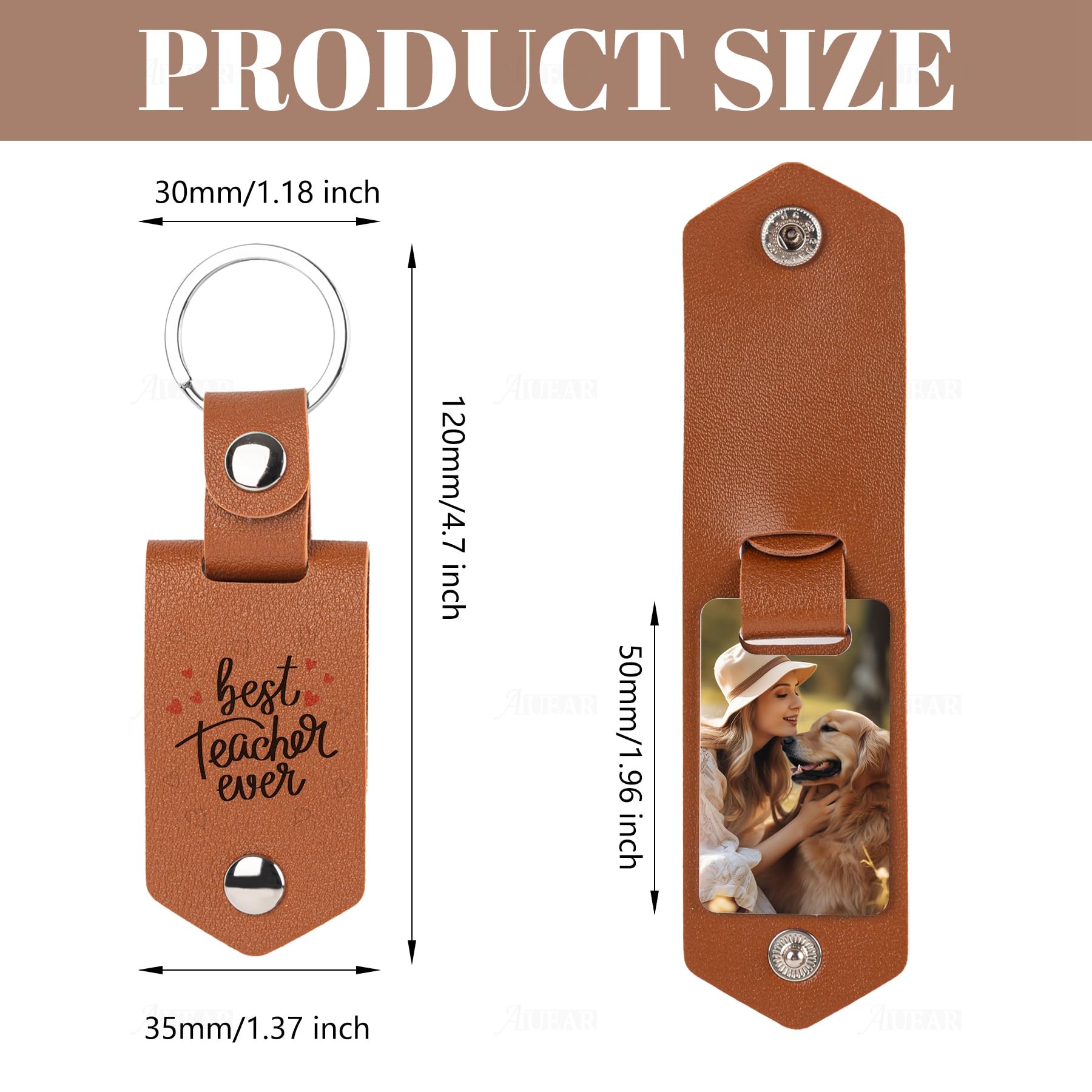 AUEAR, 5 Pack Sublimation Blank Keychain PU Leather Rectangle Heat Transfer Key Fob Chain for DIY Craft Making