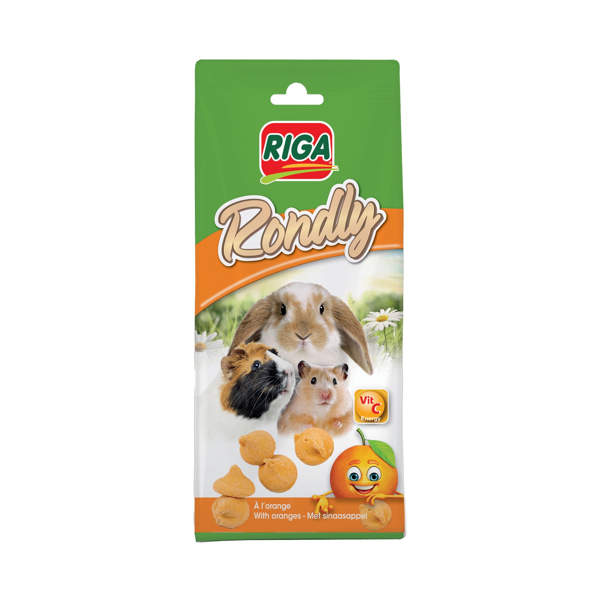 Riga - Rondly à l'Orange - Friandise Complémentaire pour Rongeur - A Base De Produits Laitiers - A l'Orange - Récompense Idéale - Friandise Croquante Et Savoureuse - 125 g