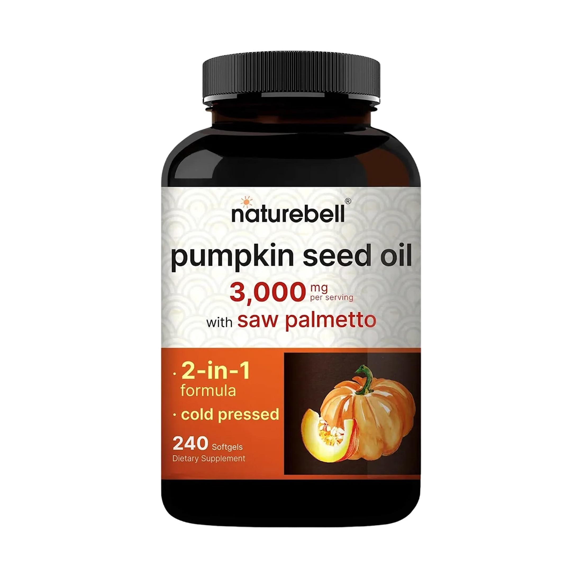 Virgin Pumpkin Seed Oil 3,000mg Per Serving with Saw Palmetto, 240 Softgel Capsules | Cold Pressed – Rich in Omega 6 & 9 Essential Fatty Acids – Prostate & Bladder Supplements, Non-GMO