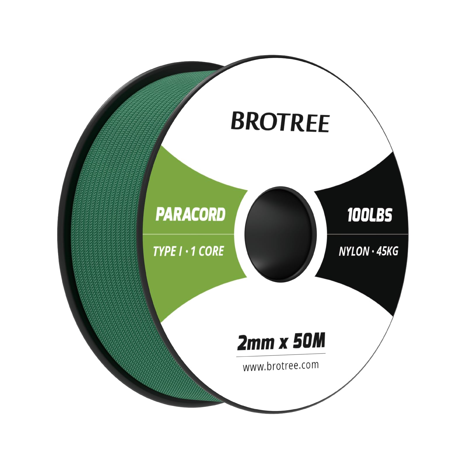 Brotree Paracord 2mm 50M 100% Nylon Rope 1 Strand Parachute Cord for Outdoor, Craft, DIY - 45kg Breaking Load (Kelly Green)