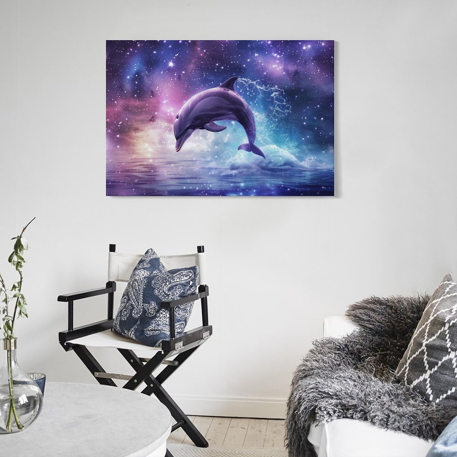 Amazon.co.jp: 絵画 星空の下、海で踊るイルカ アートパネル ポスター
