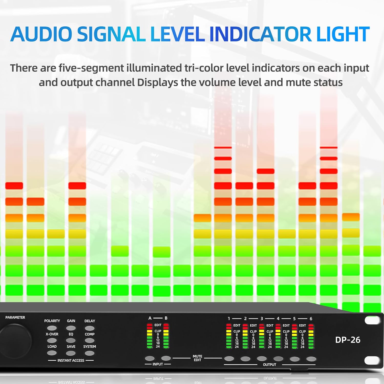 DP-26 2-In/6-Out Professional Digital Audio Processor, DSP Loudspeaker Management for Line Array Systems, All-in-One Matrix System with Equalizer, Crossover, Mixer, Effect Processor & Delayer.