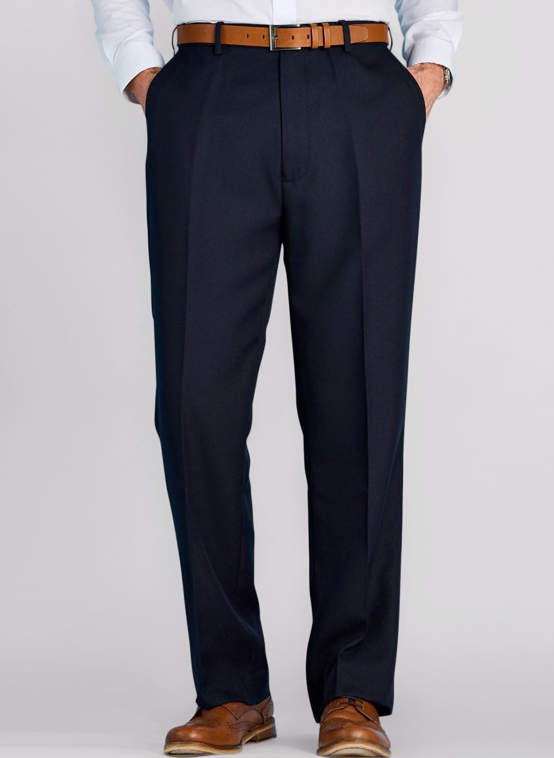 – Men's Stretch Waist Formal Smart Work Trousers Elasticated Waist