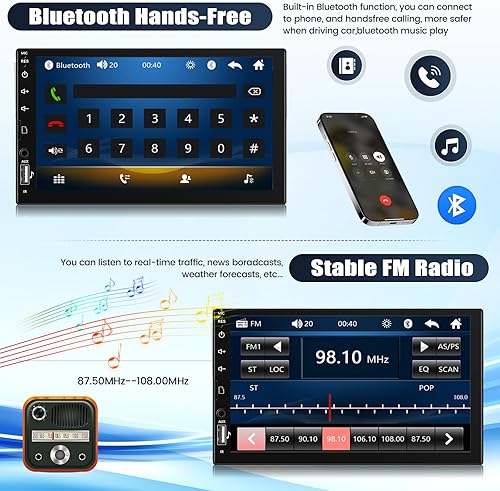 Miniatura 3 de Estéreo de coche con pantalla táctil de un solo DIN con enlace de espejo, radio de coche de 7 pulgadas, reproductor multimedia MP5 con Bluetooth FM