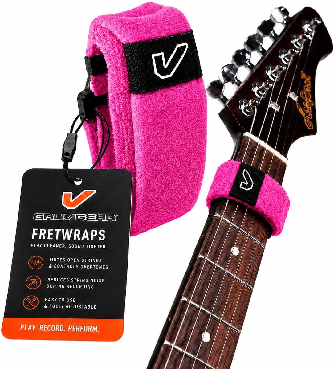 Gruv Gear Fret Wrap & Guitar Mute, Fretwrap for Acoustic, Electric & Bass | String Dampener Recording, Tapping & Practice Accessory (1 Pack, Small Pink, Fits 4 String Bass, 6 String Guitar)