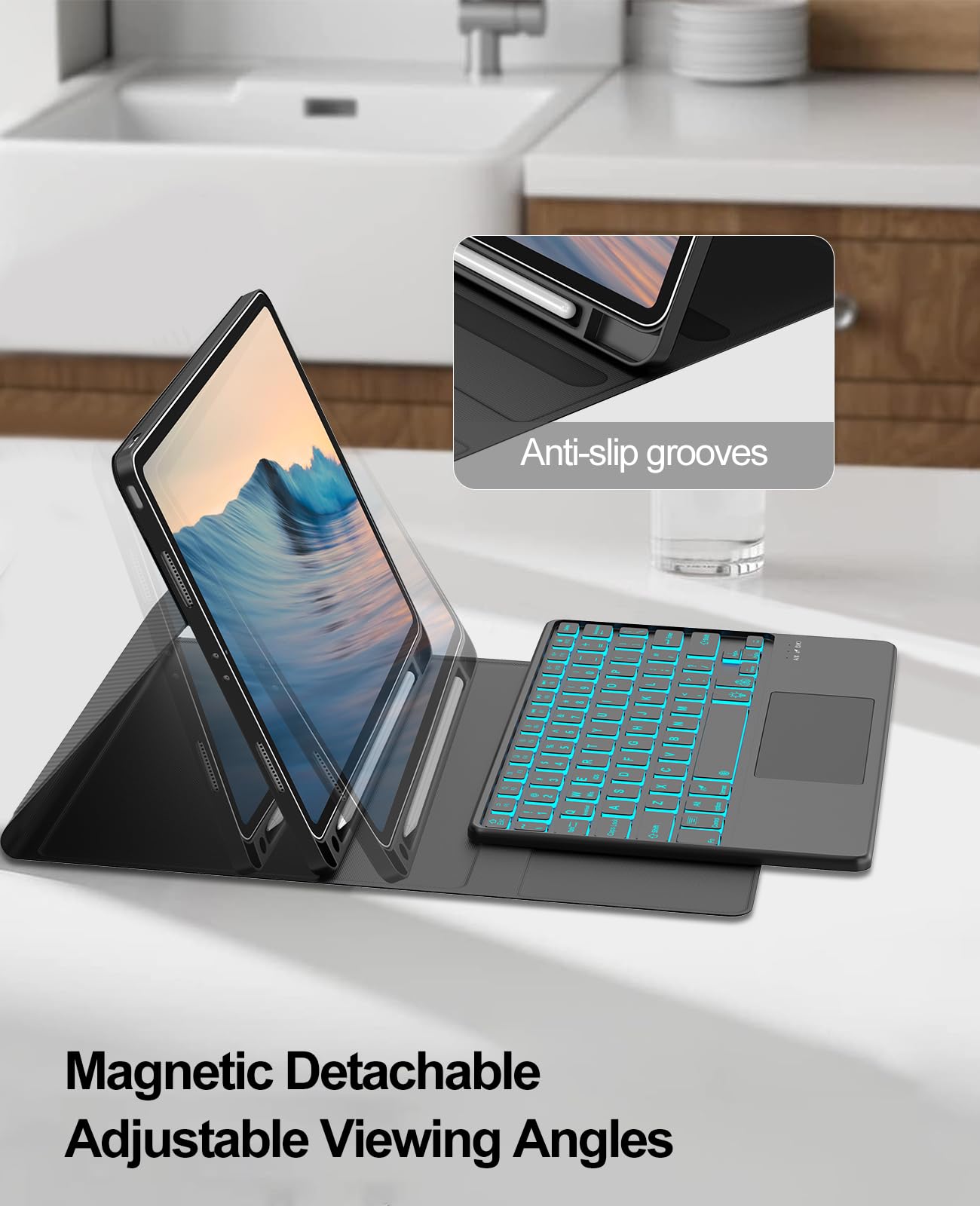 D DINGRICH Touchpad iPad Pro 11 inch Case with Keyboard - Wireless Bluetooth, 7 Color Backlit, Premium Trackpad, Magnetically Detachable, for iPad Pro 11 (4th/3rd/2nd/1st Gen) - Black