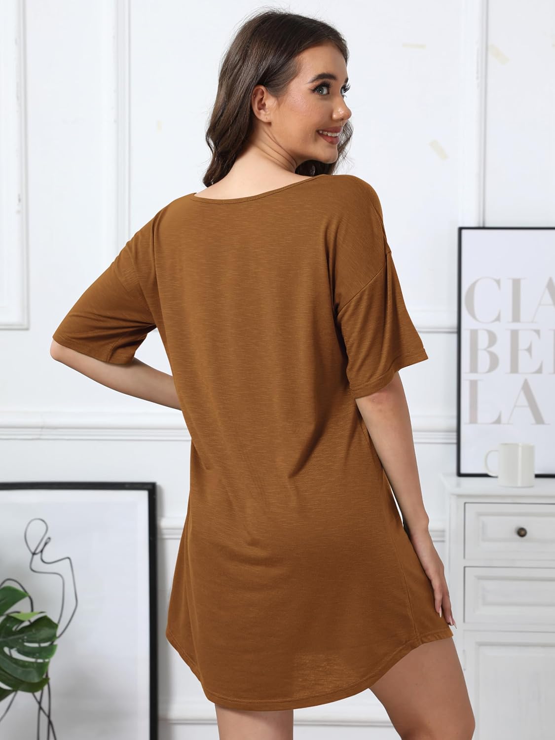 Mawor Nightgowns for Women V Neck Short Sleeve Soft Cotton Blend Oversized Sleep Shirts Tshirts - Image 4