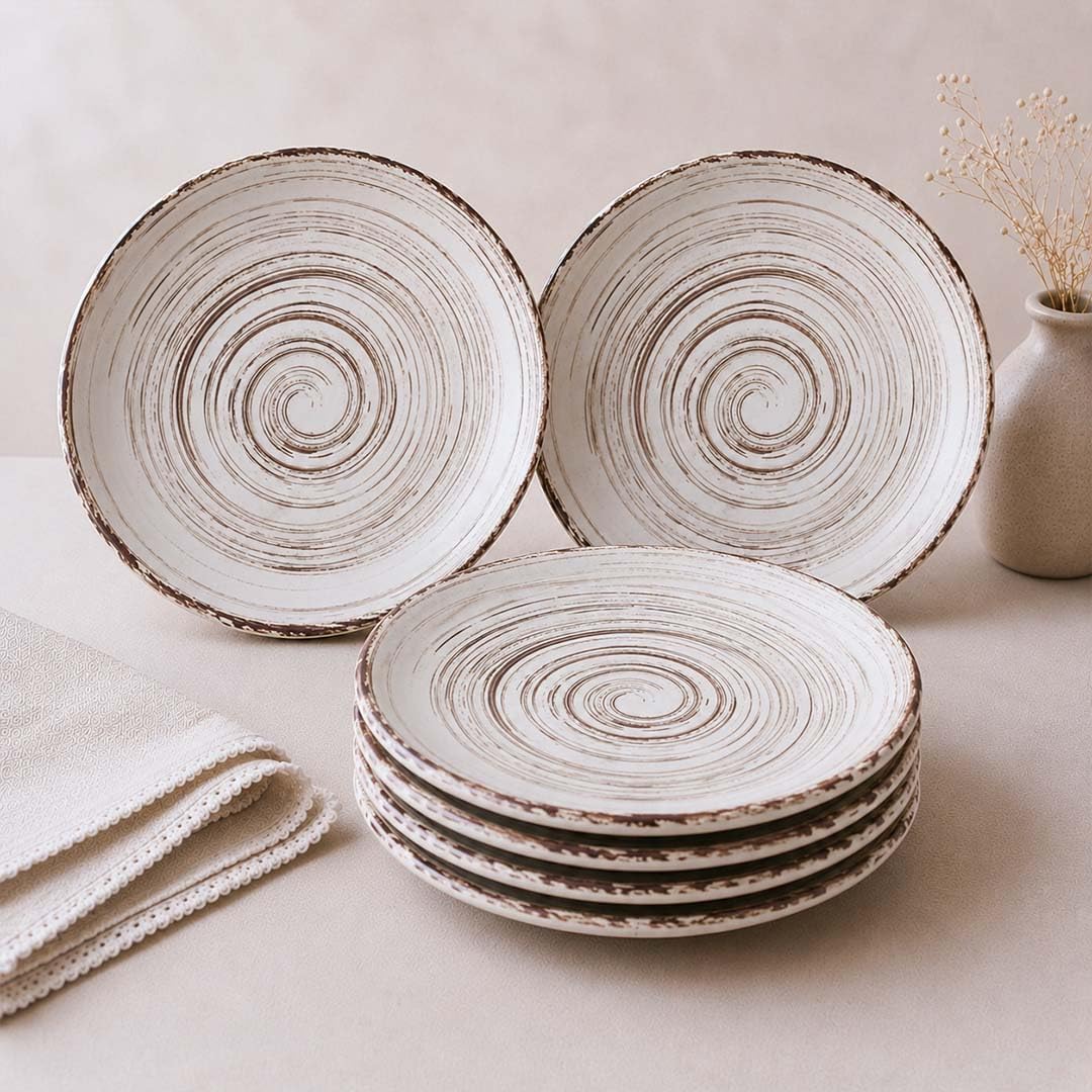 The Earth Store Brown Spiral Ceramic Quarter Plate Set of 6 – 7.5 Inch Ceramic Plate | Microwave & Dishwasher Safe Ceramic Snack Plate | Small Plate for Snacks, Desserts & Appetizers-image-18