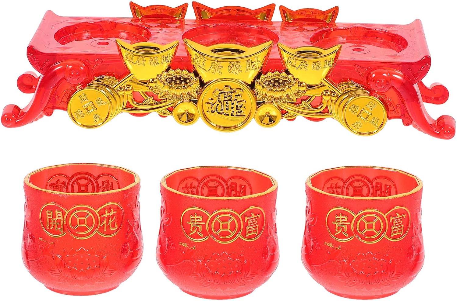 Tibetan Buddhist Offering Cup Set, Small Plastic Goblet with Base