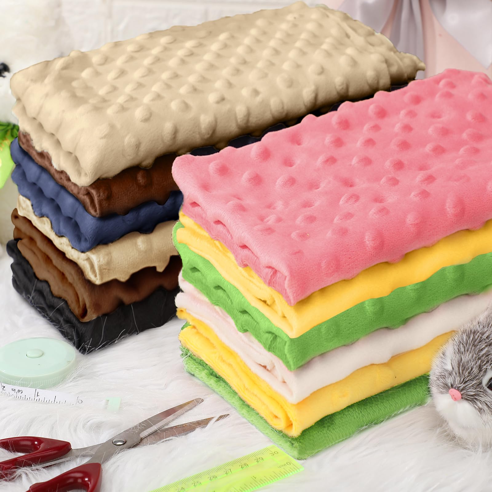 Dansydaisy 8 Pcs Minky Dot Quilting Fabric Squares 20 x 20 Inch Fuzzy Soft Fleece Fabric by The Yard Multicolor Patchwork Bundle for DIY Crafts Cloths Hndmade Sewing - Image 3