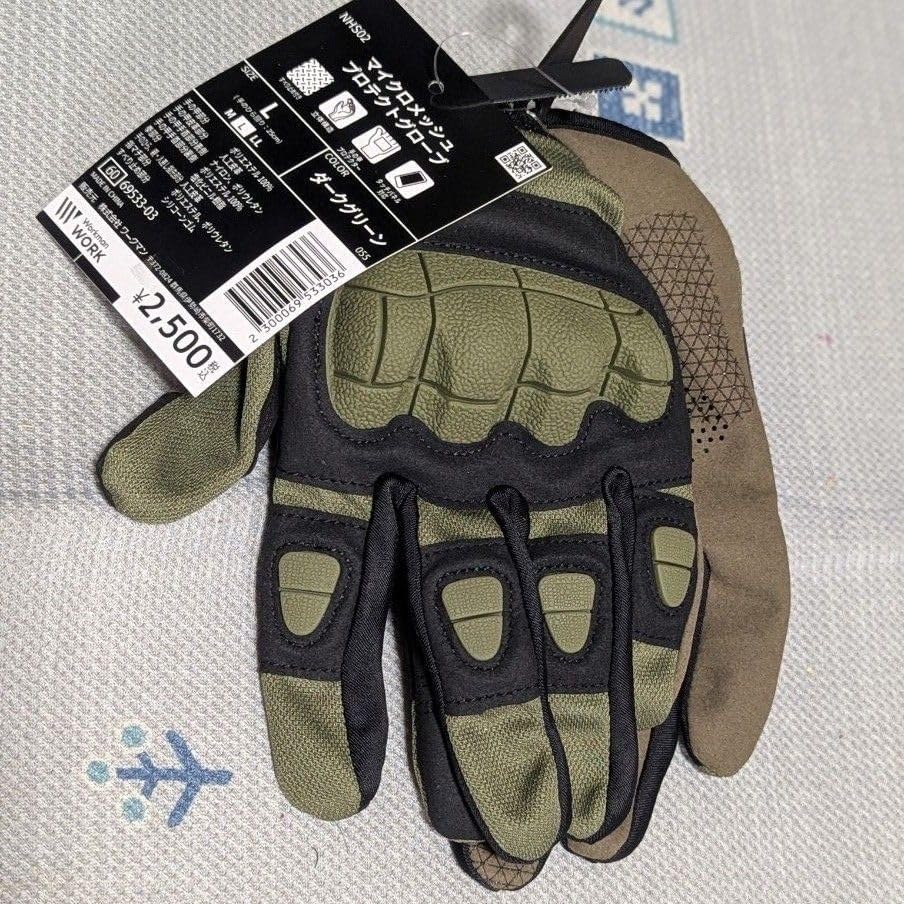 ワークマン マイクロメッシュ プロテクトグローブ L ダークグリーン タグ