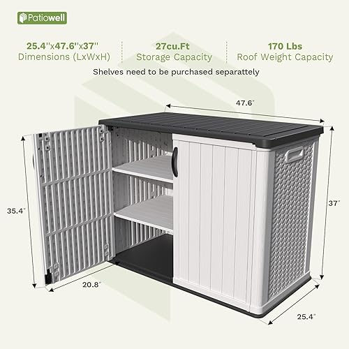 Miniatura 4 de Patiowell Armario de almacenamiento de plástico para exteriores de 26 pies cúbicos, cobertizo de almacenamiento horizontal impermeable con
