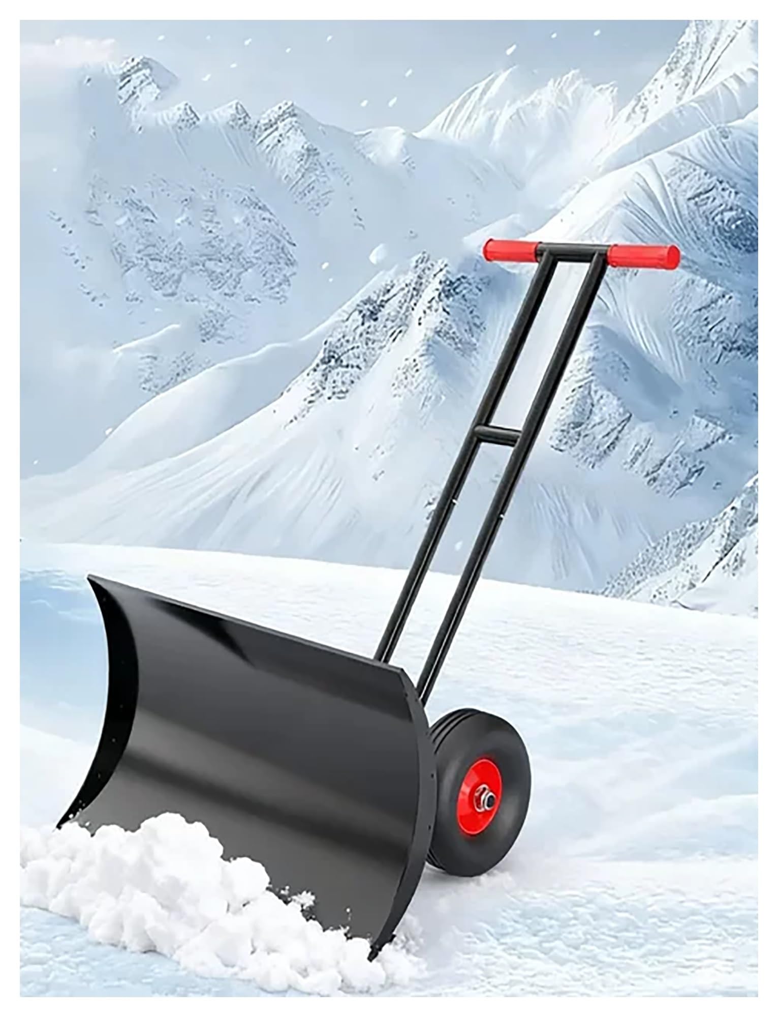Schneeschieber for die Einfahrt mit Rädern, 74/99 cm breit, robuste Ausführung, Verstellbarer Winkel und höhenverstellbarer Griff(Double bar,100x43cm/39.3x17in)
