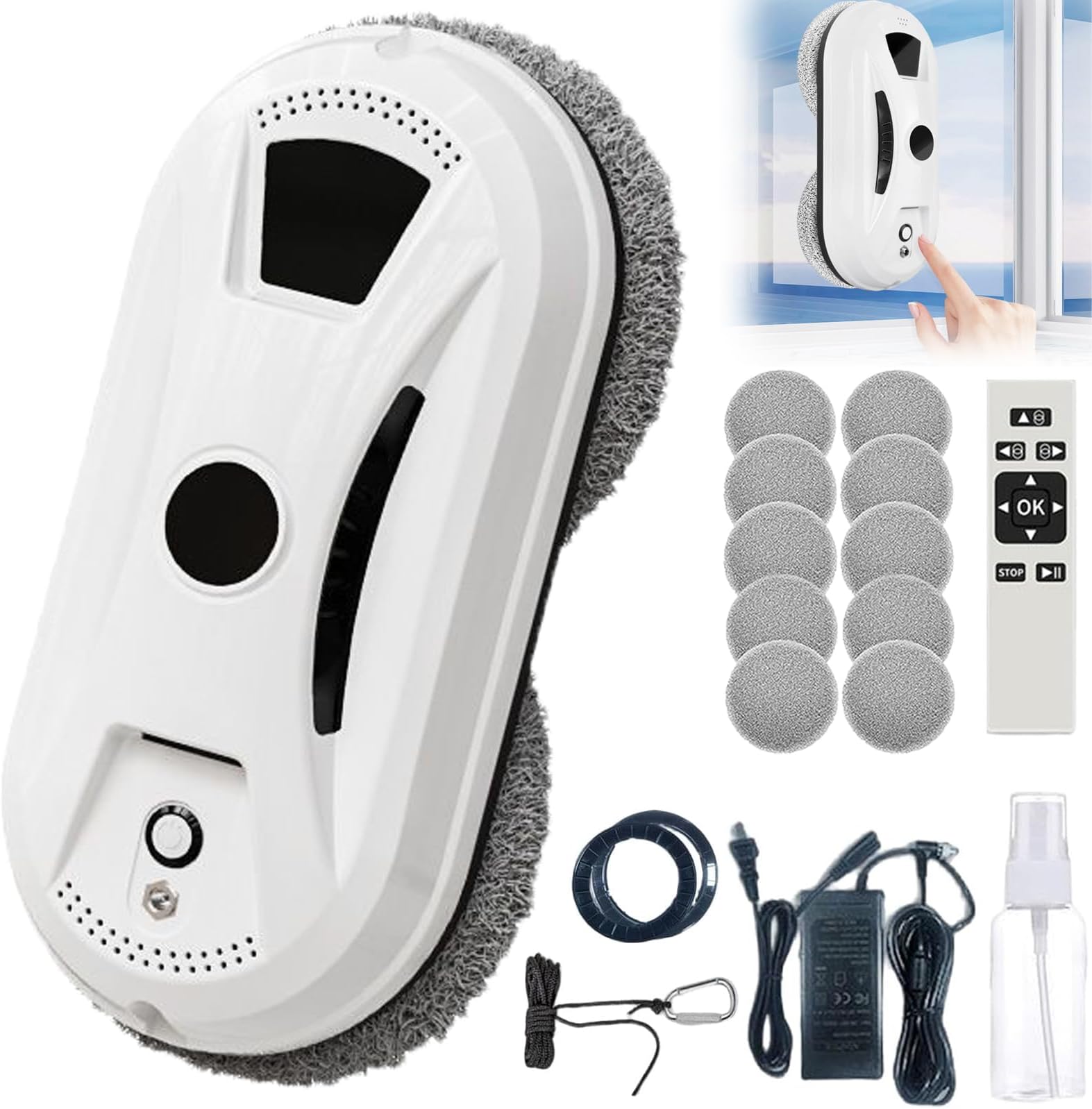 Automatic Smart Window Cleaning Robot – Edge Detection, Smart Spray & Streak-Free Shine, Robot Window Cleaner Inside/Outside, Strong Suction Anti-Drop Protection, for Glass Walls Shower Doors