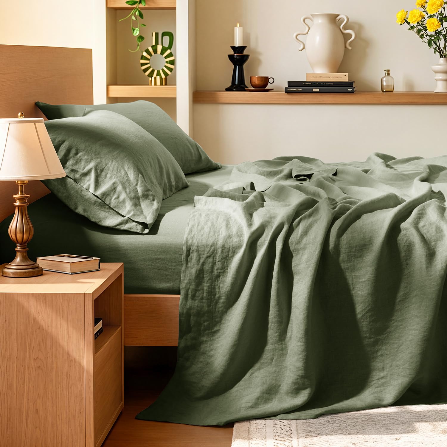 Photo 1 of AiAngu 100% King Pure Linen Sheets Set, French Linen Flax Bed Sheets 4 Pcs