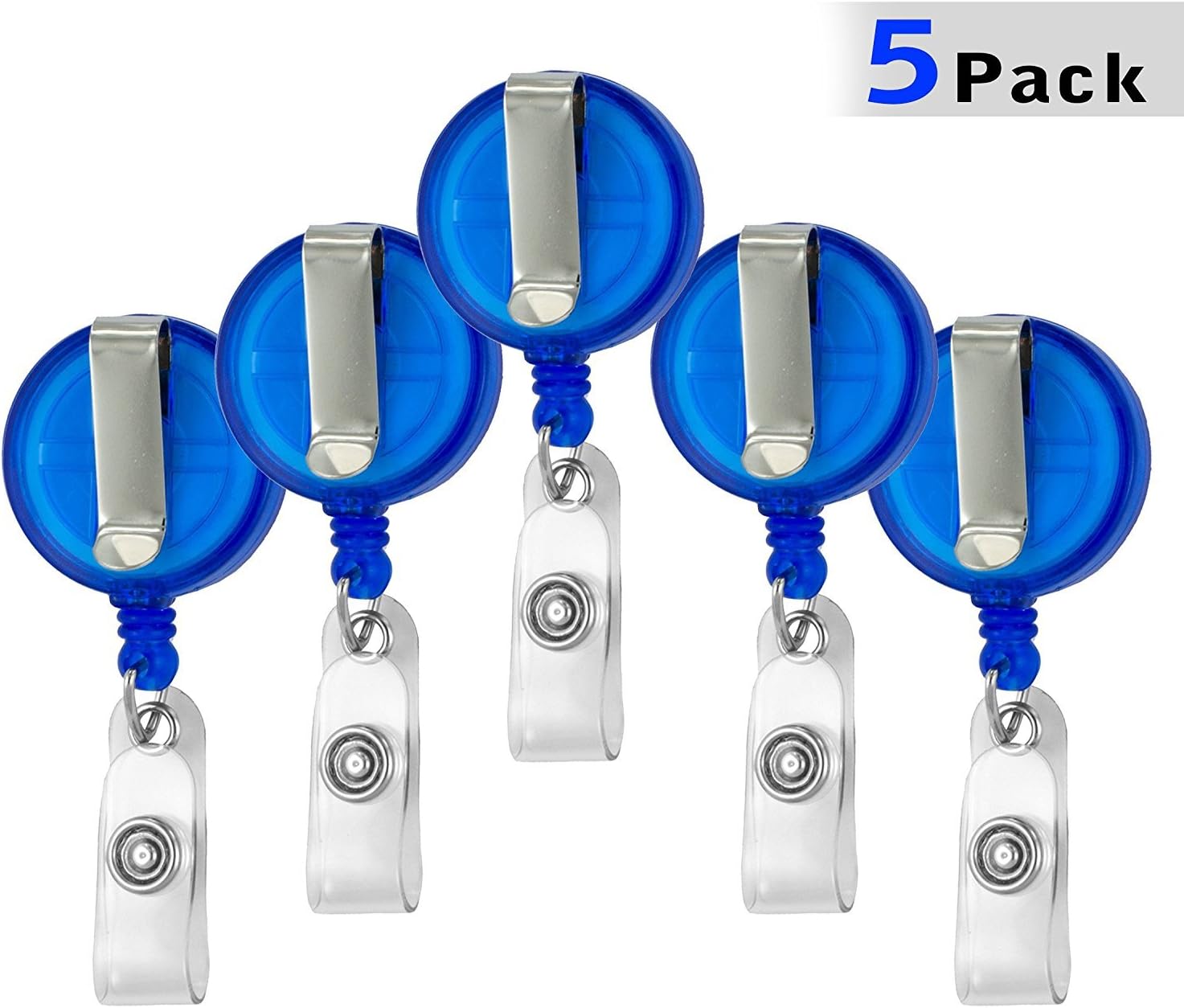 RangTeq Card Round Shape Retractable Holder Badge with Key Chain and Reel Holder YoYo Clip (Blue), Pack of 5