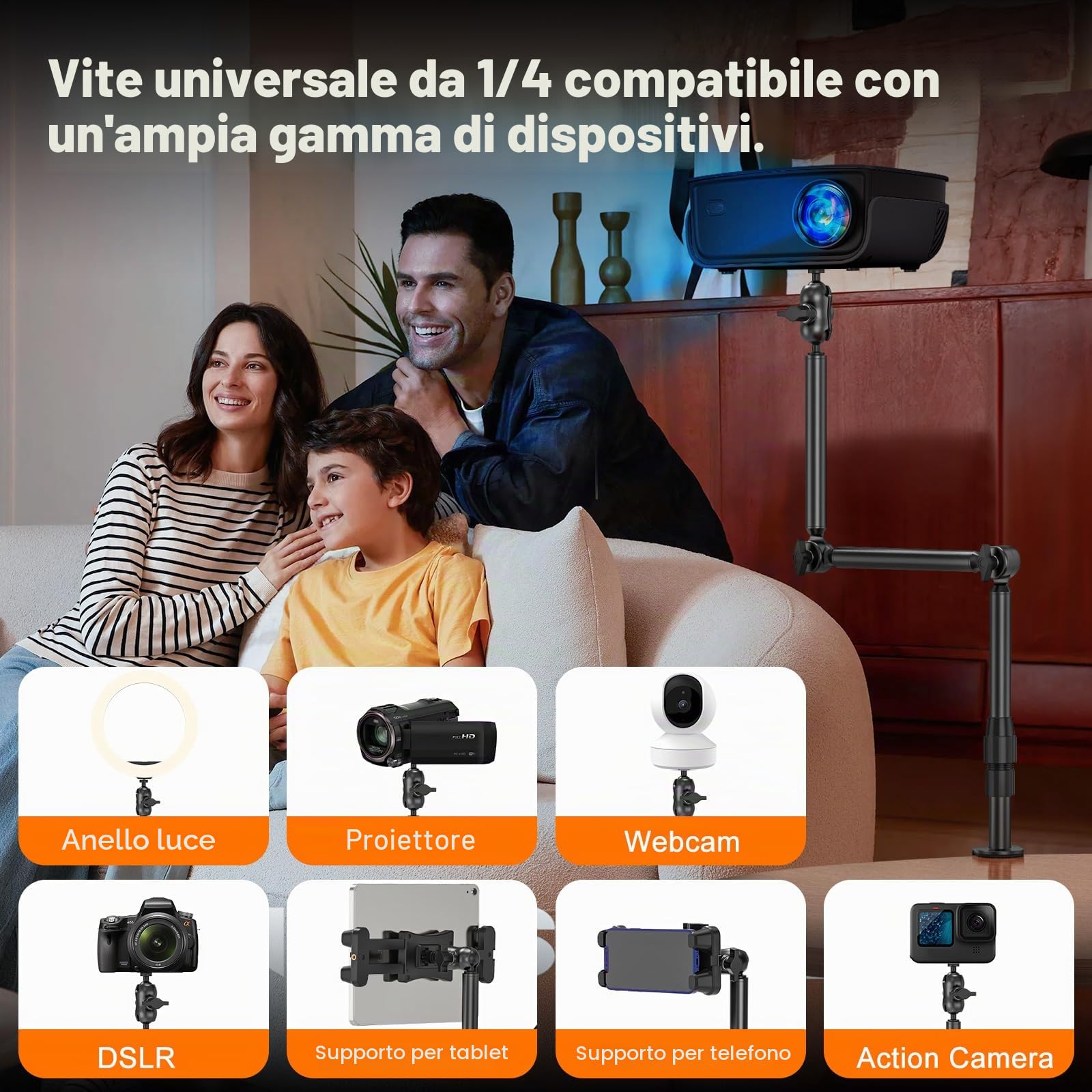 Supporto per Fotocamera da Tavolo, Treppiede Supporto da Scrivania per Fotocamera con Vite da 1/4", Supporto per Proiettore Girevole a 360° per Fotocamera DSLR, Anello di Luce, Proiettore