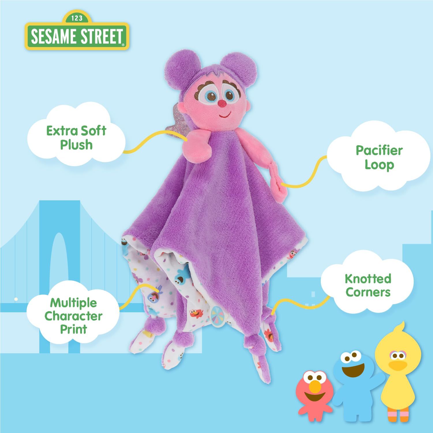 Kids Preferred Sesame Street Abby Couverture en matériau Souple avec Coins noués et Passant pour tétine pour bébé et Nourrisson