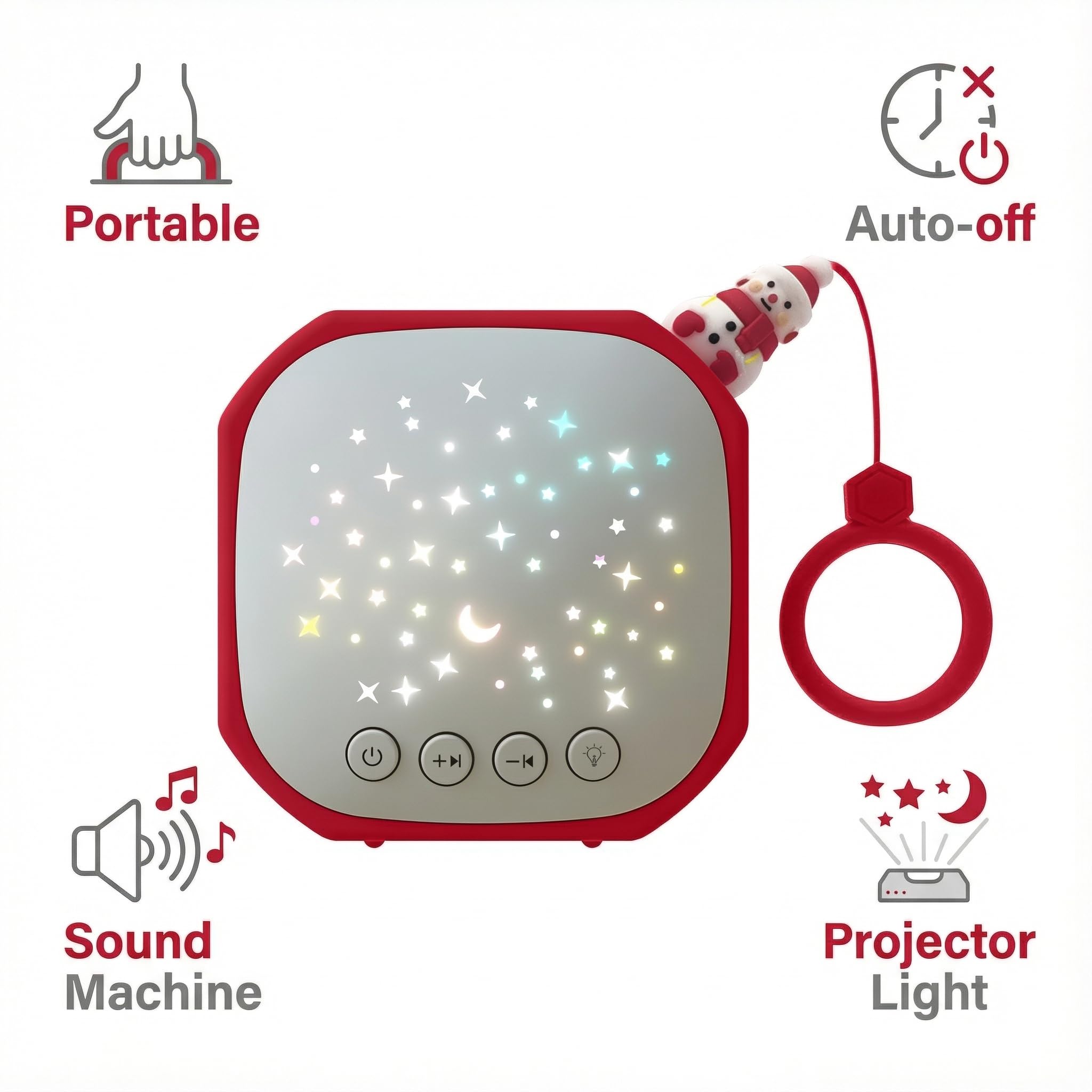 Macchina audio portatile per bambini con proiettore a stella, macchina per il suono del rumore bianco per un sonno profondo e riposante, macchina per il rumore del bambino con gancio per camera dei