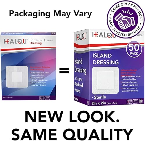 Miniatura 2 de HEALQU Aderezo de isla de gasa con bordes, 50 unidades, almohadillas de gasa estériles envueltas individualmente de 2 x 2 pulgadas con respaldo