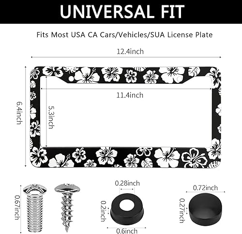 Miniatura 4 de LIN KANG Marcos de matrícula de flores de hibisco blanco, paquete de 2 marcos de matrícula de aluminio para mujer, accesorios universales de